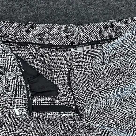 Worthington Ladies 12P Grey Black White Tweed Wide-leg Career Pants Belt Loops - Picture 8 of 14